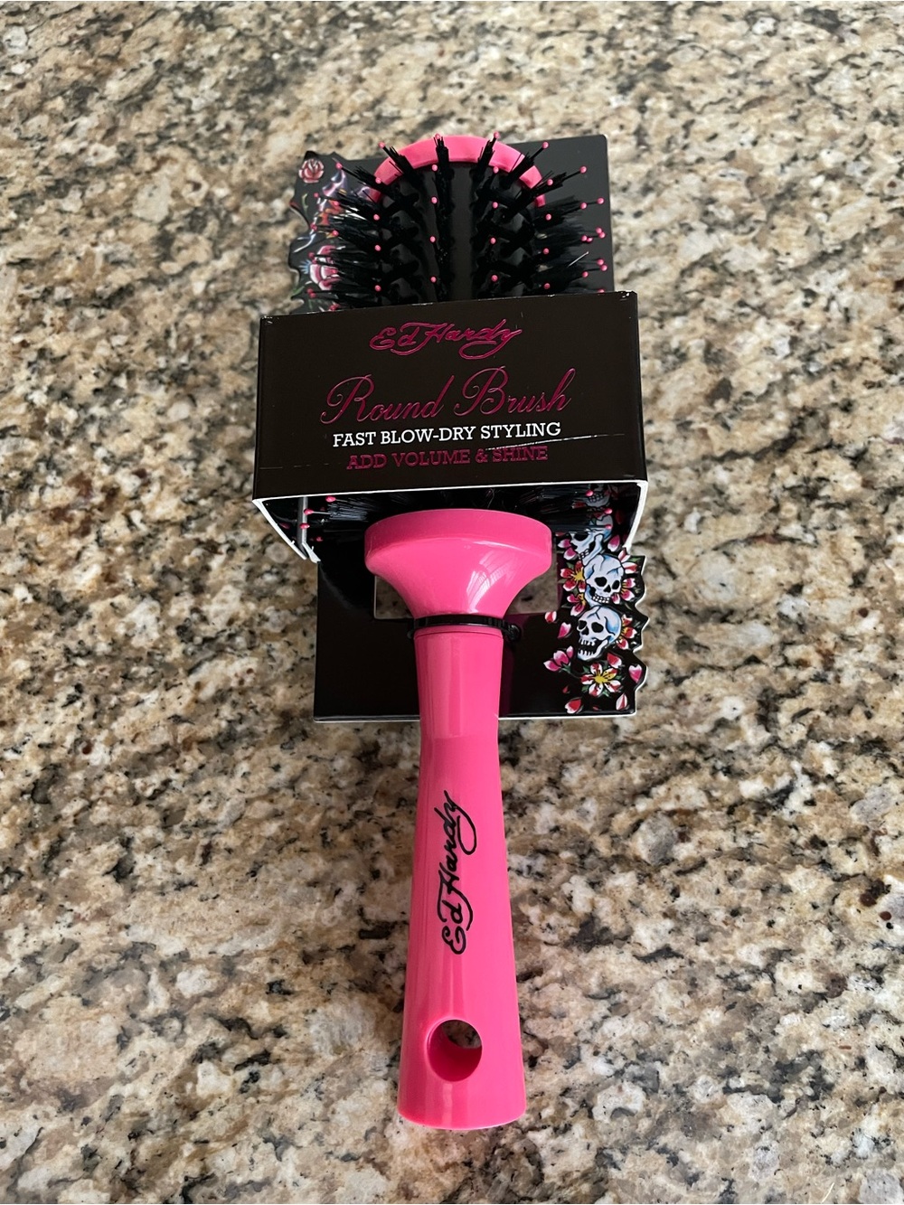 Ed Hardy Hot Pink Round Styling Brush with Black Bristles
